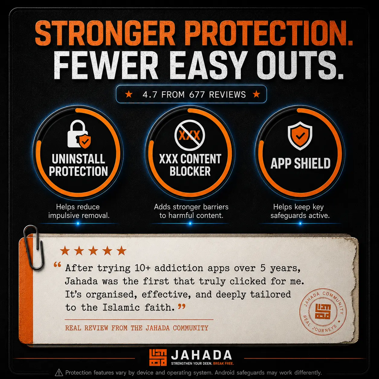 Jahada app protection features rated 4.9 from 677 reviews