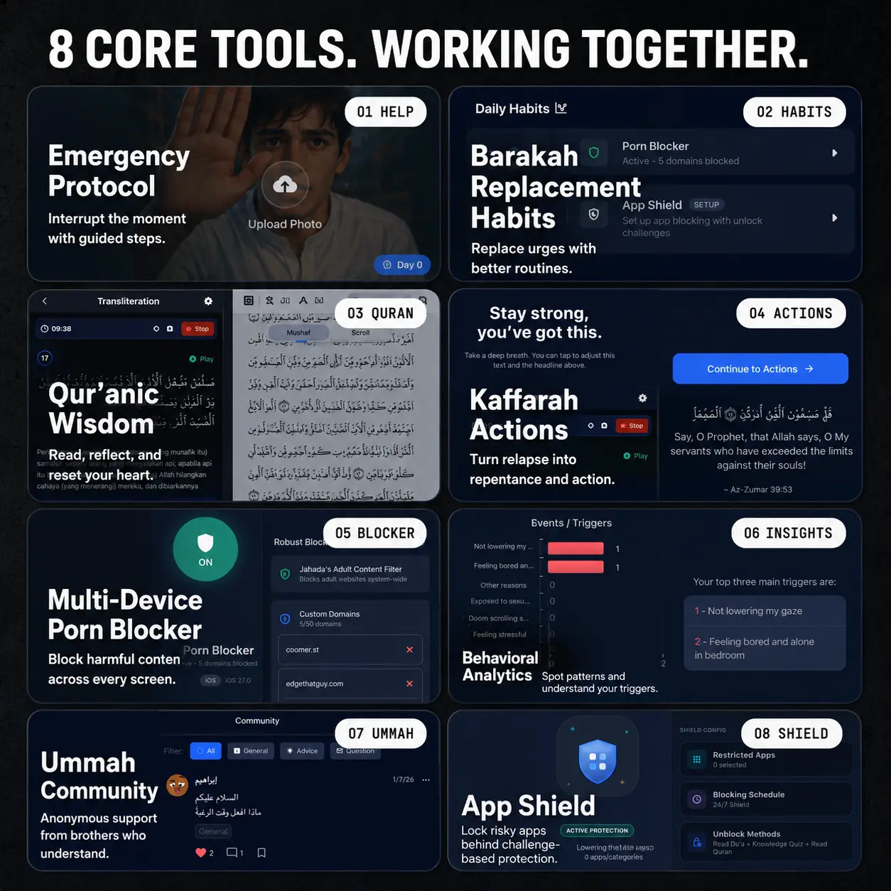 Eight core Jahada recovery tools shown in the app