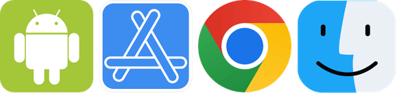 Android, App Store, Chrome, and macOS icons